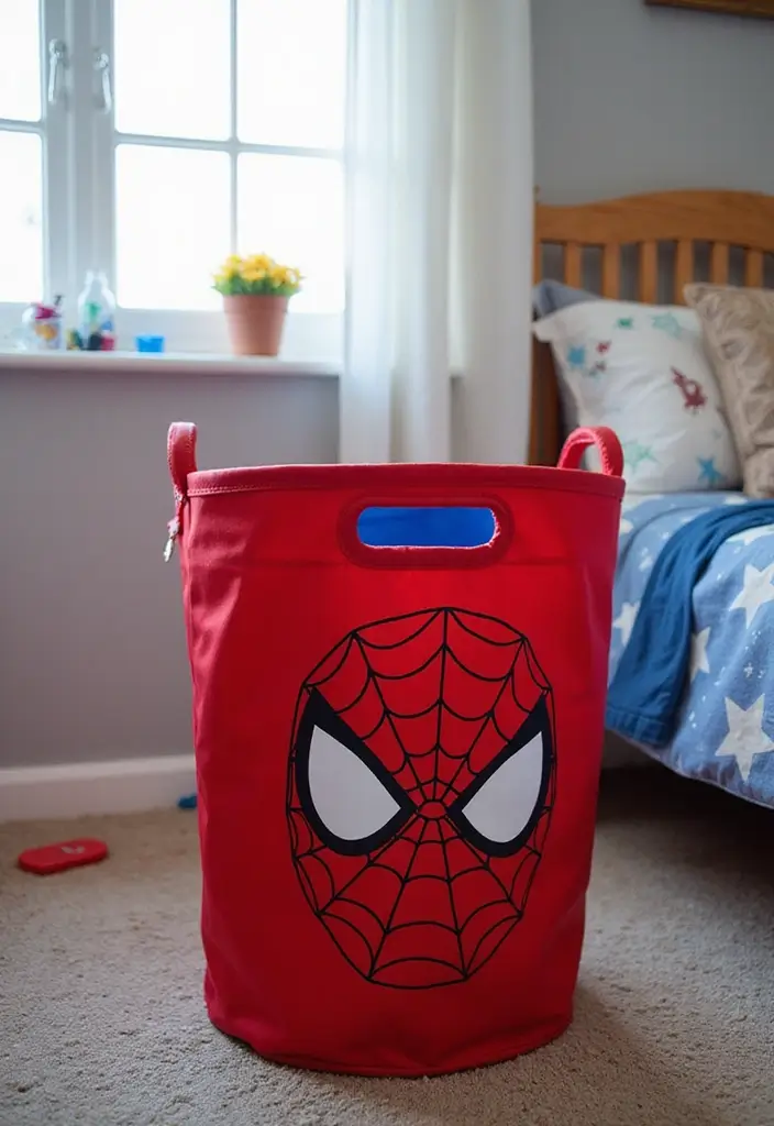 30 Spider-Man Bedroom Ideas for Little Boys Who Love Superheroes - 15. Spider-Man Themed Laundry Baskets