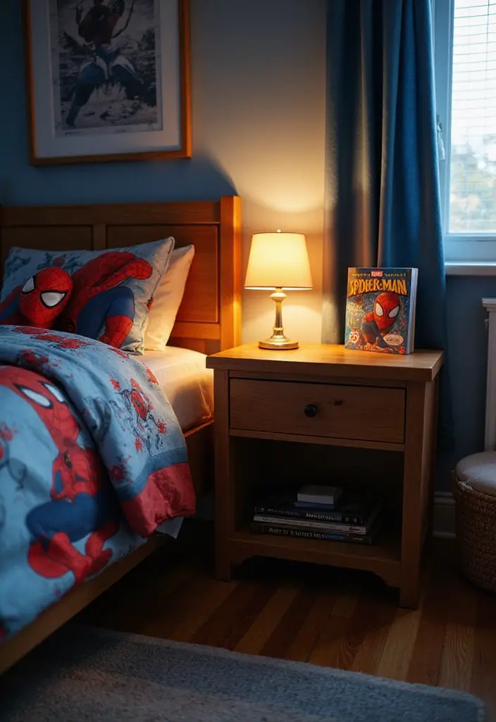 30 Spider-Man Bedroom Ideas for Little Boys Who Love Superheroes - 17. Spider-Man Themed Bedside Tables