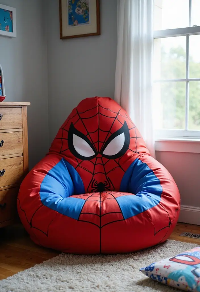 30 Spider-Man Bedroom Ideas for Little Boys Who Love Superheroes - 19. Spider-Man Themed Bean Bags