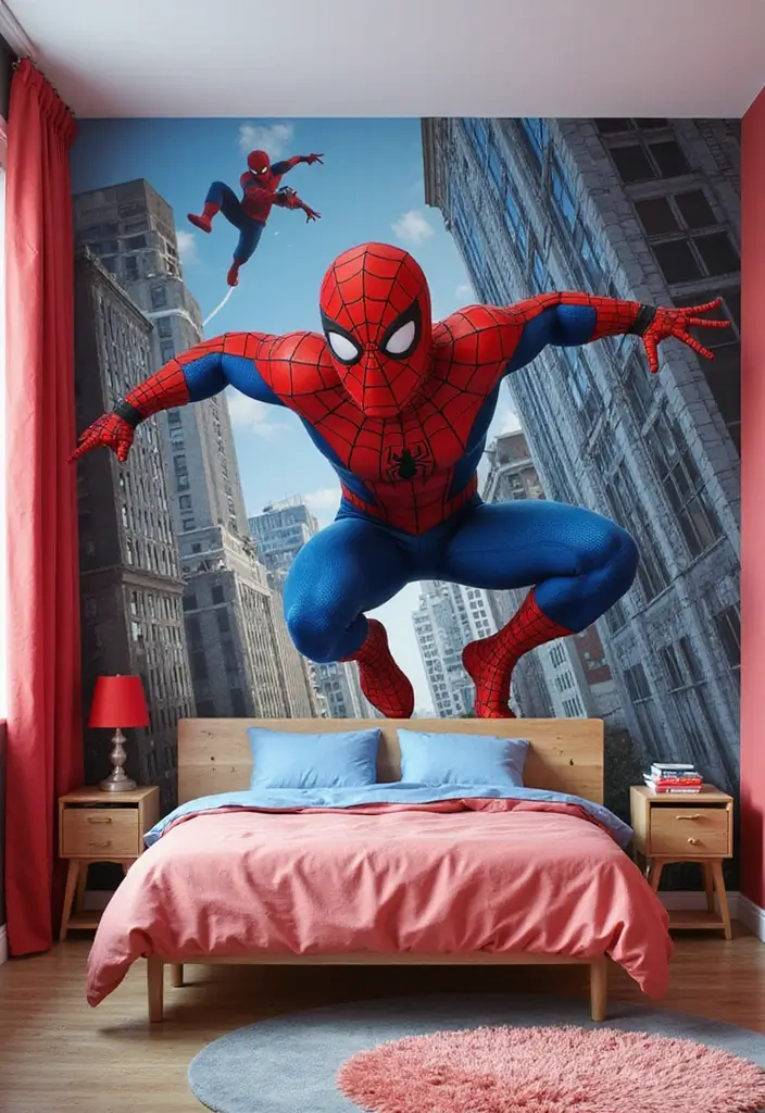 30 Spider-Man Bedroom Ideas for Little Boys Who Love Superheroes - 23. Spider-Man Wall Mural