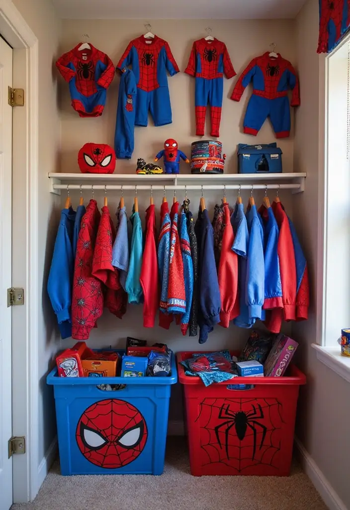 30 Spider-Man Bedroom Ideas for Little Boys Who Love Superheroes - 24. Spider-Man Costume Corner