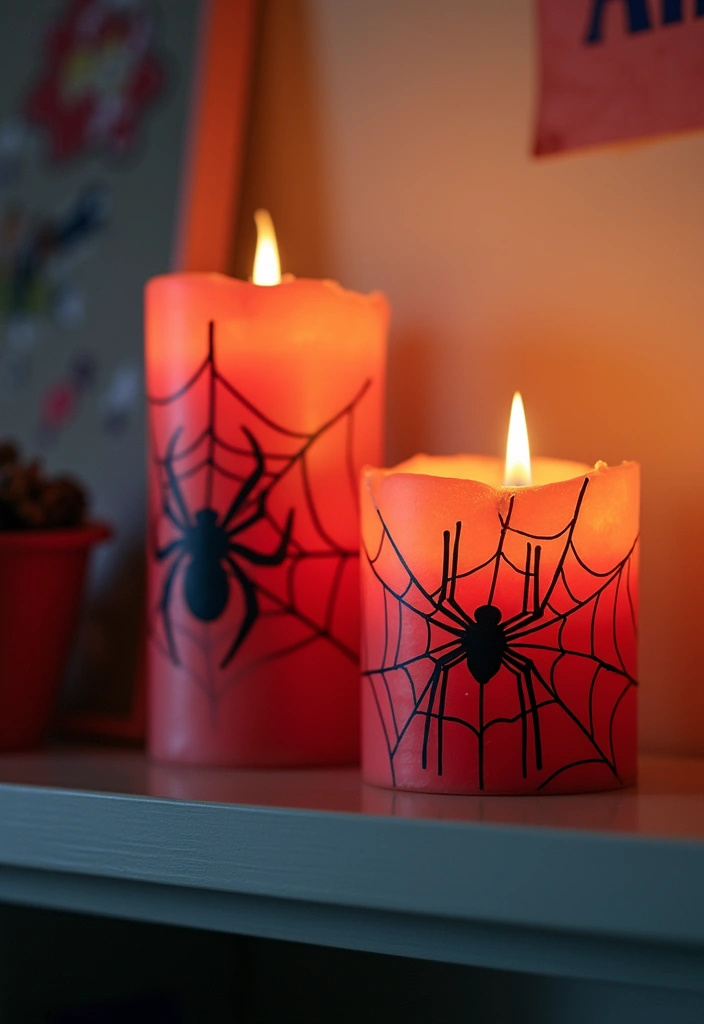 30 Spider-Man Bedroom Ideas for Little Boys Who Love Superheroes - 25. Spider-Man Themed Pillar Candles