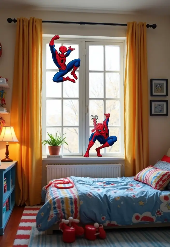 30 Spider-Man Bedroom Ideas for Little Boys Who Love Superheroes - 26. Spider-Man Themed Window Clings