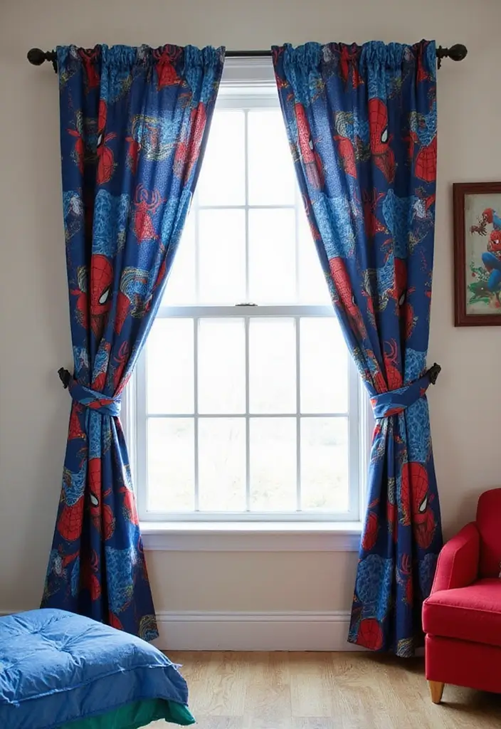 30 Spider-Man Bedroom Ideas for Little Boys Who Love Superheroes - 6. Spider-Man Themed Curtains
