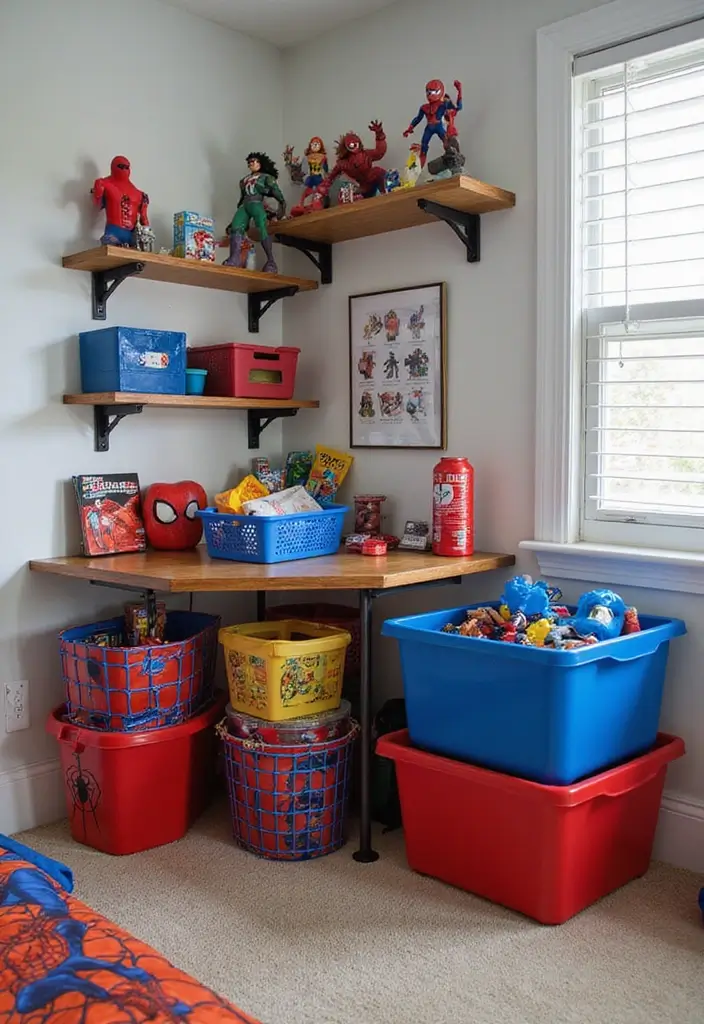 30 Spider-Man Bedroom Ideas for Little Boys Who Love Superheroes - 9. Spider-Man Toy Storage Solutions