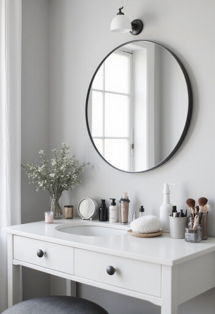 30 Vanity Wall Ideas Bedroom That Feel Trendy & Functional - 13. Monochromatic Elegance