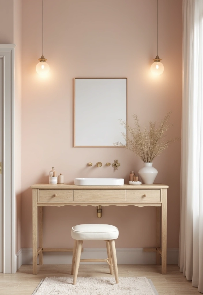 30 Vanity Wall Ideas Bedroom That Feel Trendy & Functional - 17. Soft Color Palettes