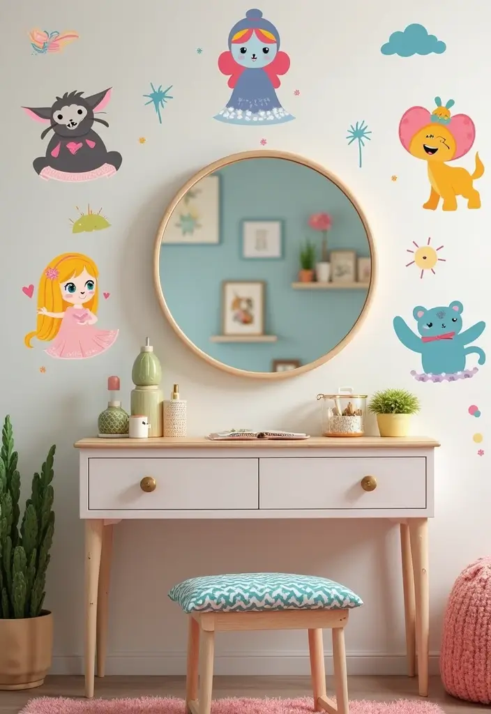 30 Vanity Wall Ideas Bedroom That Feel Trendy & Functional - 19. Playful Wall Decals
