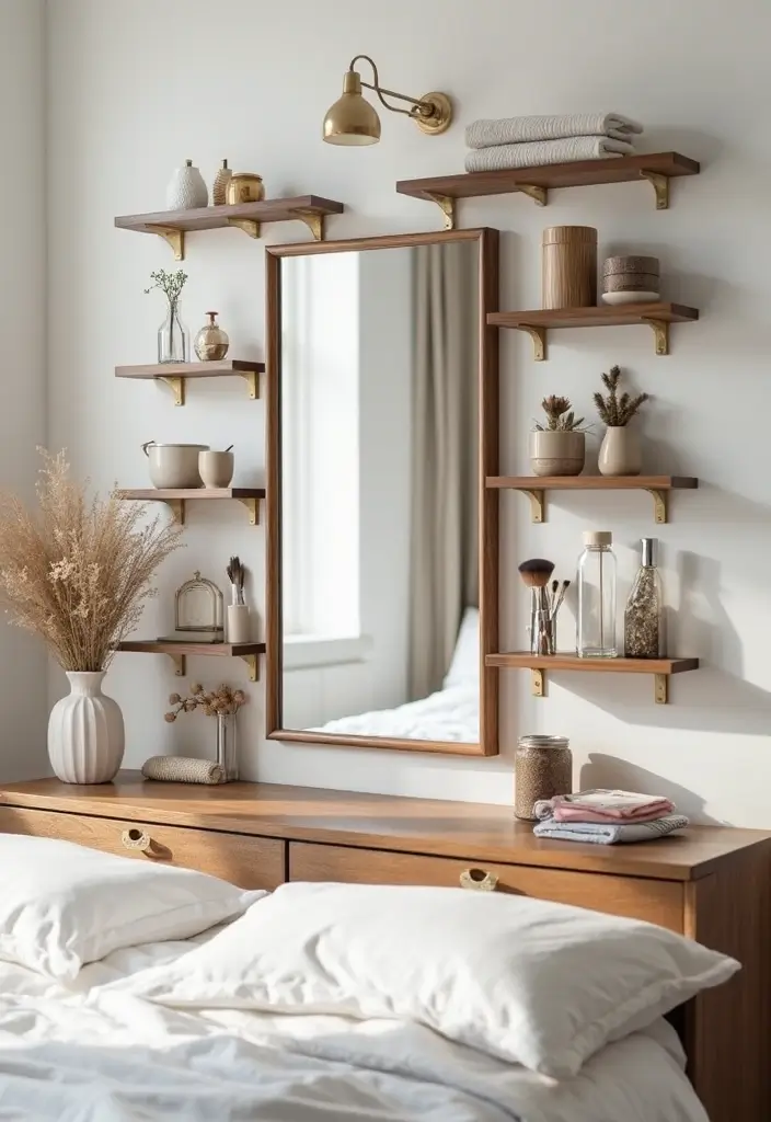 30 Vanity Wall Ideas Bedroom That Feel Trendy & Functional - 20. Elegant Wall Grid for Accessories