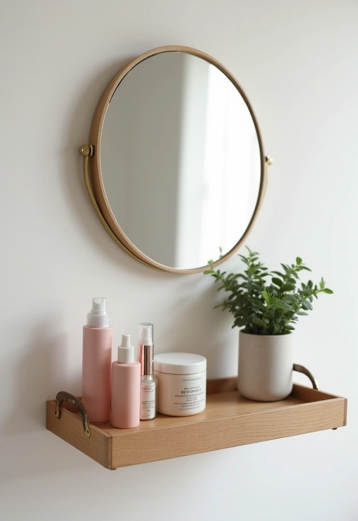 30 Vanity Wall Ideas Bedroom That Feel Trendy & Functional - 24. Wall-Mounted Tray Table