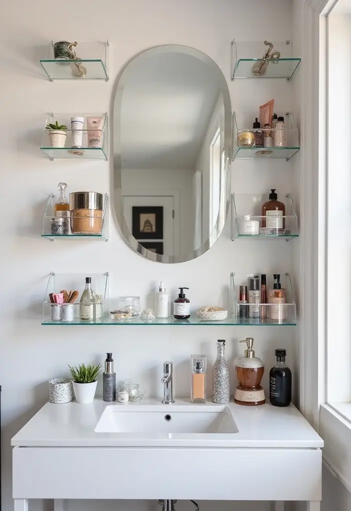 30 Vanity Wall Ideas Bedroom That Feel Trendy & Functional - 30. Sleek Acrylic Storage Solutions
