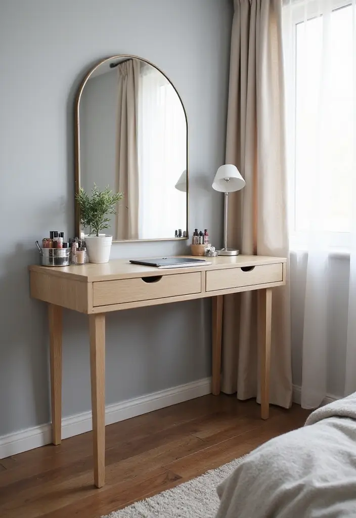 30 Vanity Wall Ideas Bedroom That Feel Trendy & Functional - 4. Dual Purpose Vanity Desk
