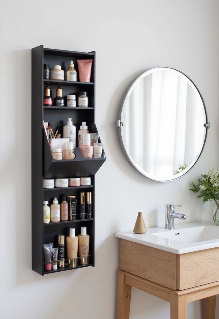 30 Vanity Wall Ideas Bedroom That Feel Trendy & Functional - 5. Wall-Mounted Makeup Organizer