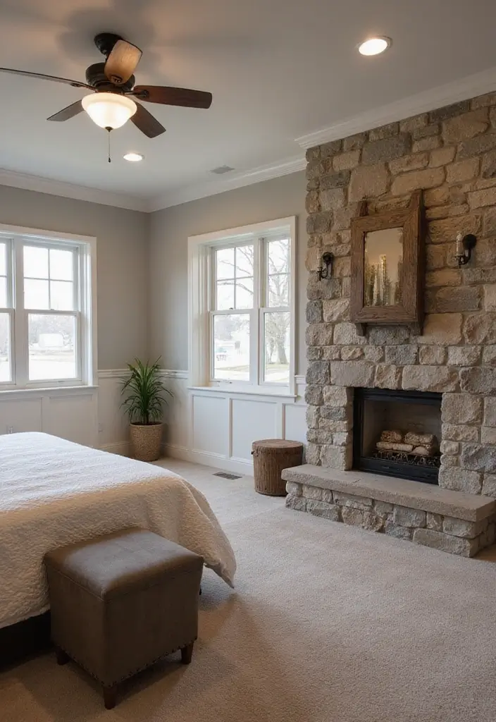 30 Wainscoting Bedroom Master Feature Walls Ideas That Add Texture - 12. Natural Stone Accents