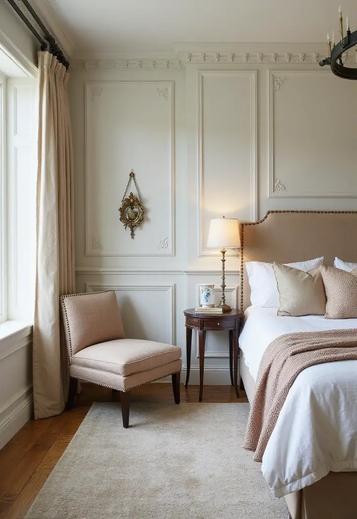 30 Wainscoting Bedroom Master Feature Walls Ideas That Add Texture - 17. Raised Panel Wainscoting