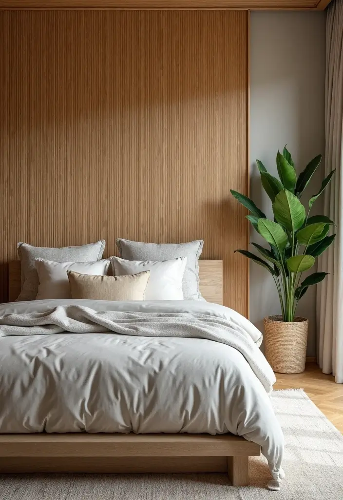 30 Wainscoting Bedroom Master Feature Walls Ideas That Add Texture - 23. Nature-Inspired Textures