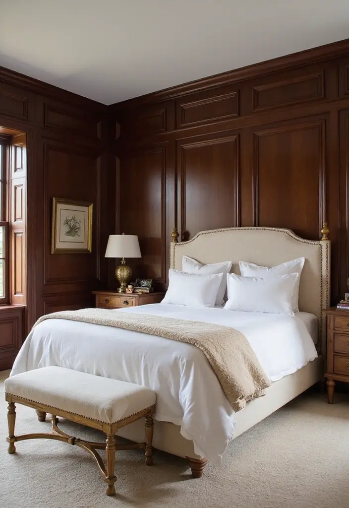 30 Wainscoting Bedroom Master Feature Walls Ideas That Add Texture - 3. Bold Dark Wood