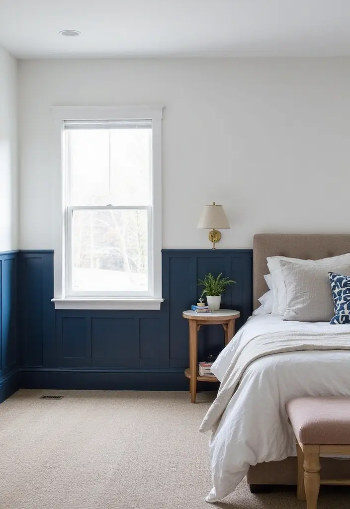 30 Wainscoting Bedroom Master Feature Walls Ideas That Add Texture - 6. Two-Tone Wainscoting