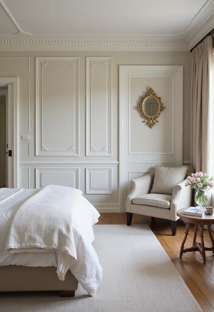 30 Wainscoting Bedroom Master Feature Walls Ideas That Add Texture - 7. Decorative Moldings