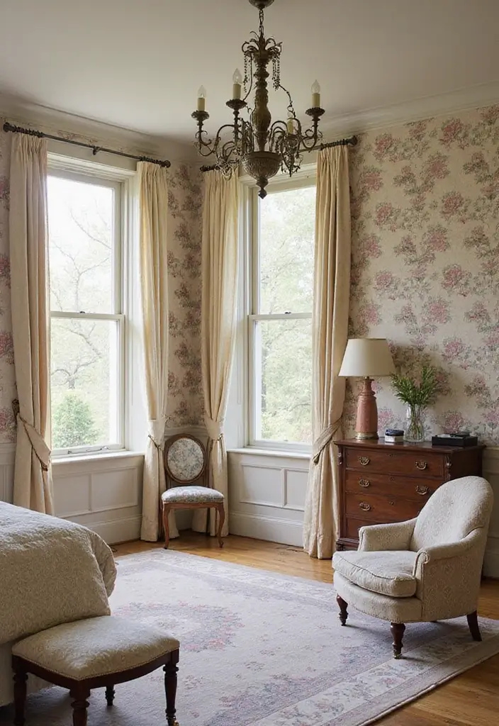 30 Wainscoting Bedroom Master Feature Walls Ideas That Add Texture - 9. Vintage Wallpaper Accents