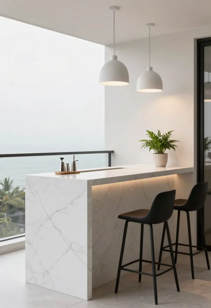 15 Bar Counter in Balcony Ideas With Stylish Function - 1. Minimalist Marble Bar 1