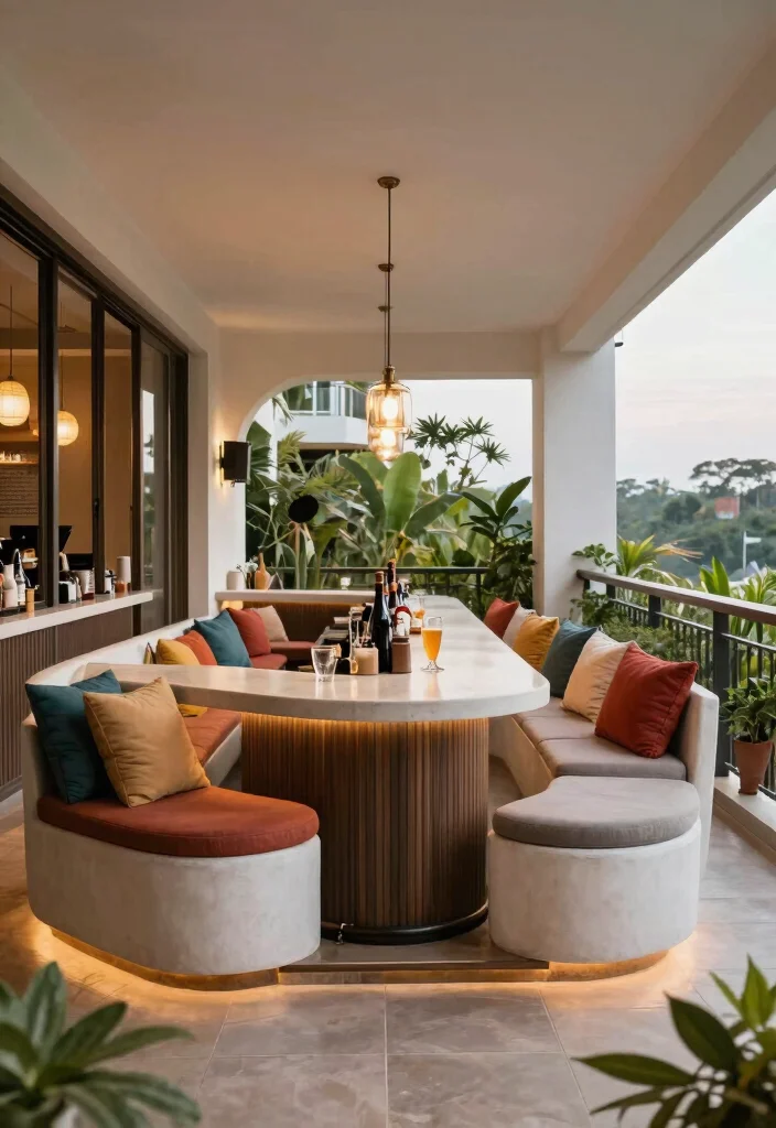 15 Bar Counter in Balcony Ideas With Stylish Function - 14. Bar Counter with Seating Nooks 1