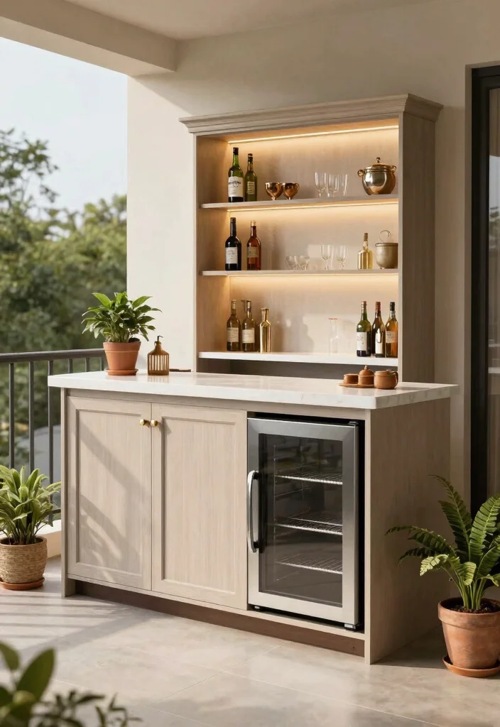 15 Bar Counter in Balcony Ideas With Stylish Function - 15. Custom Built-In Bar 1