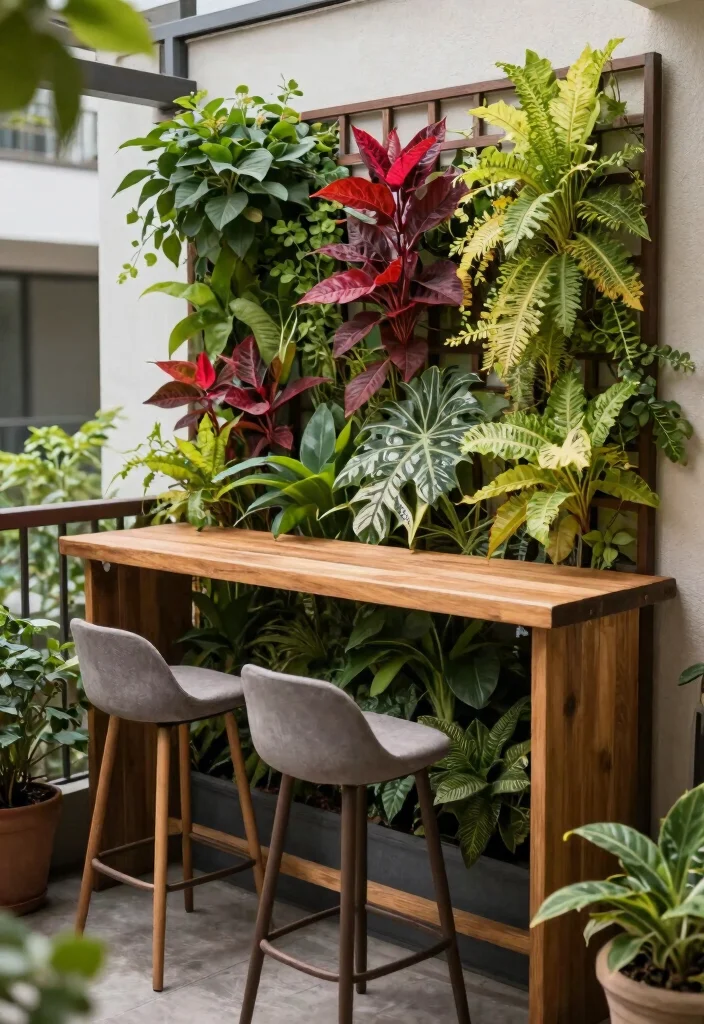 15 Bar Counter in Balcony Ideas With Stylish Function - 3. Vertical Garden Bar 1