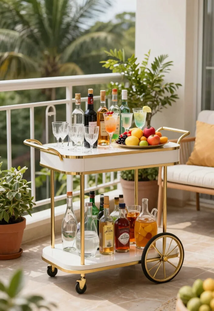 15 Bar Counter in Balcony Ideas With Stylish Function - 4. Pop-Up Bar Cart 1