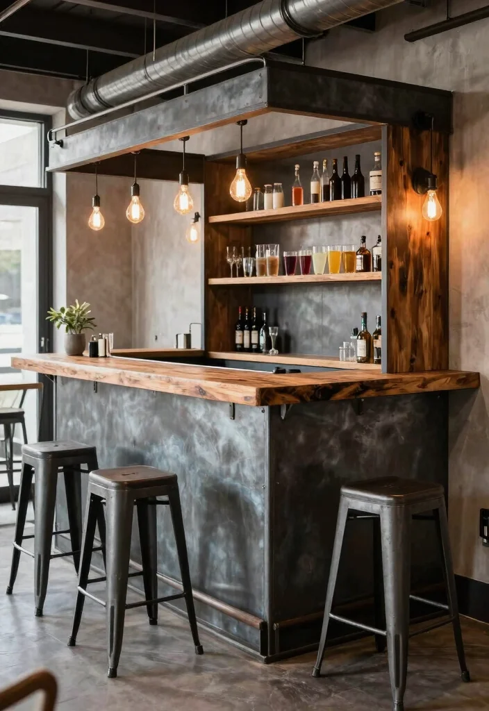 15 Bar Counter in Balcony Ideas With Stylish Function - 8. Modern Industrial Bar 1