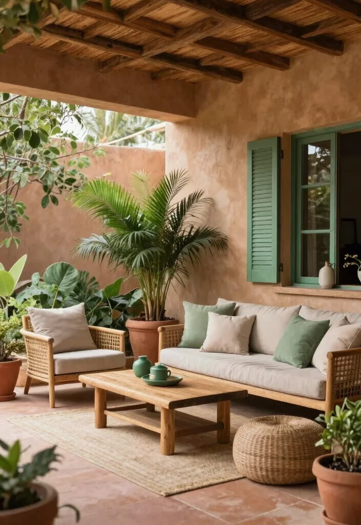 15 Covered Patio Decorating Ideas With Stylish Comfort - 5. Earthy Color Palettes 1