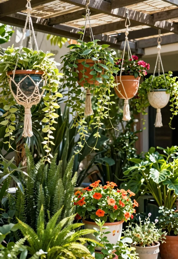 15 Covered Patio Decorating Ideas With Stylish Comfort - 6. Hanging Planters Galore 1