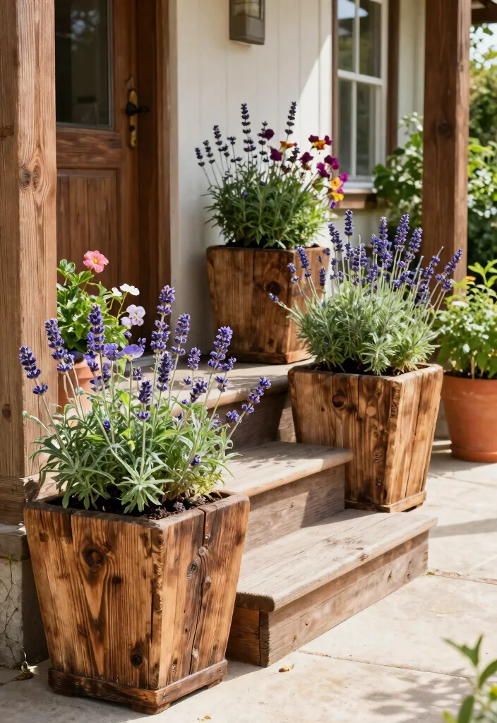 15 Front Door Flower Pots Ideas That Boost Curb Appeal - 1. Reclaimed Wood Planters 1