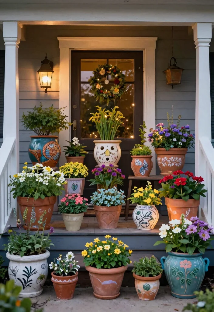 15 Front Door Flower Pots Ideas That Boost Curb Appeal - 14. Creative Pot Displays 1