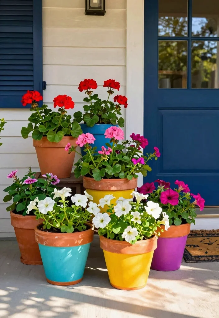 15 Front Door Flower Pots Ideas That Boost Curb Appeal - 3. Colorful Terracotta Pots 1