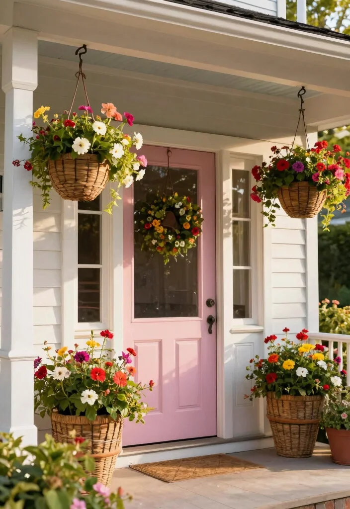 15 Front Door Flower Pots Ideas That Boost Curb Appeal - 4. Hanging Flower Baskets 1