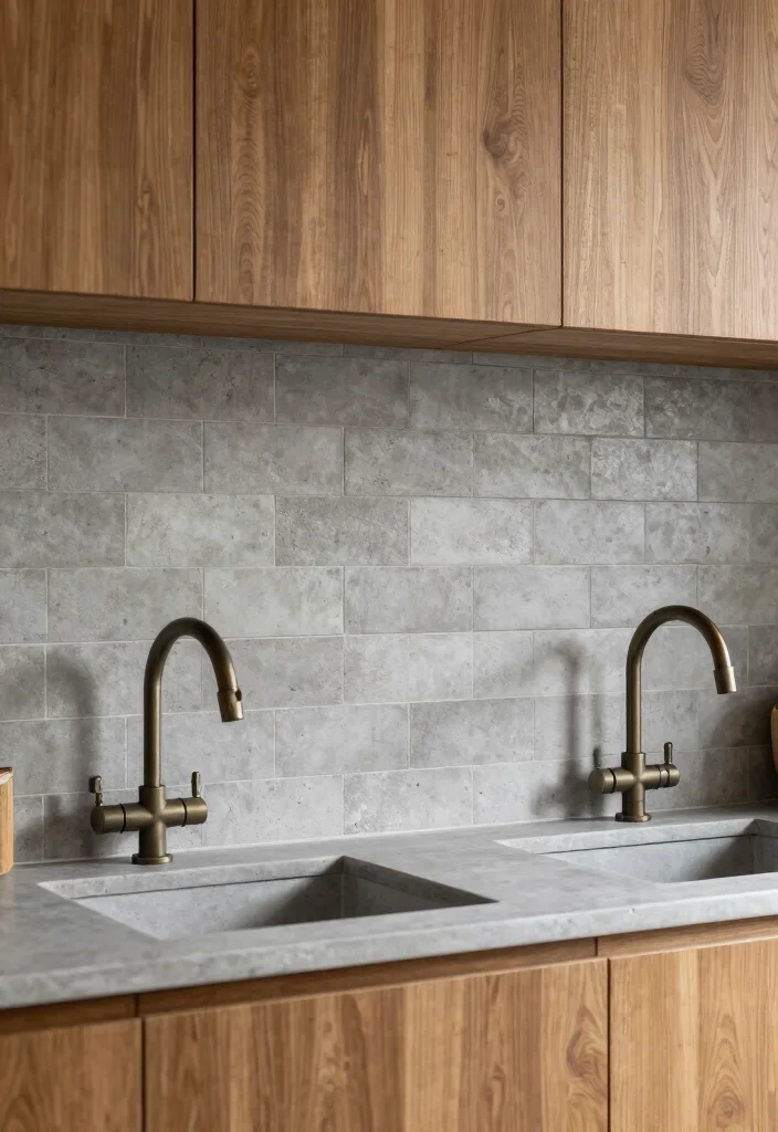 15 Modern Farmhouse Backsplash Ideas With Clean Rustic Touch - 10. Concrete Tile Backsplash 1