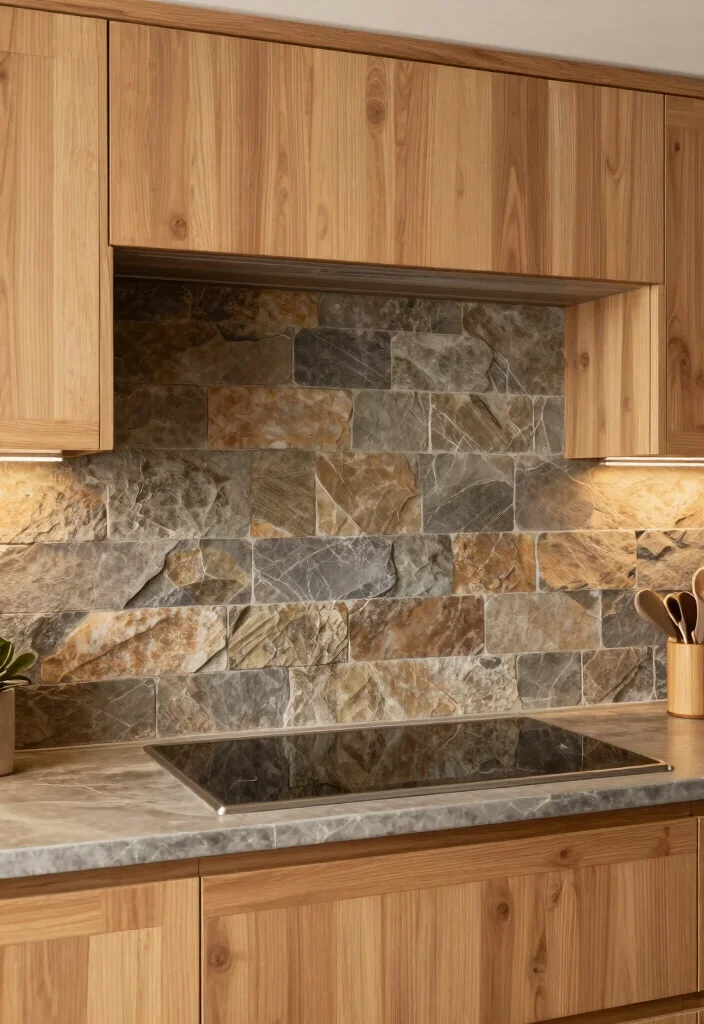 15 Modern Farmhouse Backsplash Ideas With Clean Rustic Touch - 13. Natural Slate Stone Backsplash 1