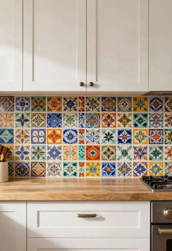 15 Modern Farmhouse Backsplash Ideas With Clean Rustic Touch - 14. Colorful Encaustic Tiles 1