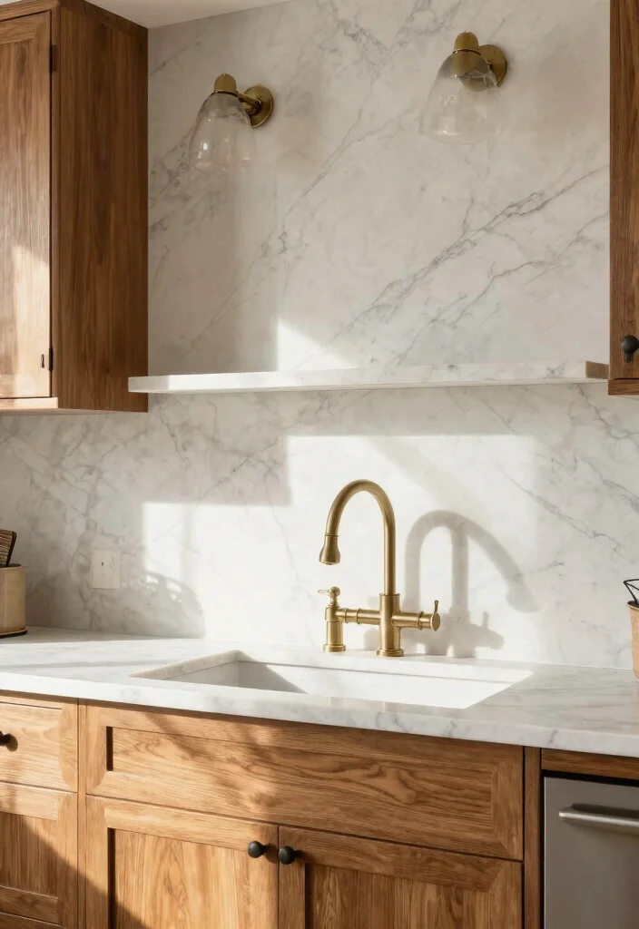 15 Modern Farmhouse Backsplash Ideas With Clean Rustic Touch - 15. Light Marble Backsplash 1