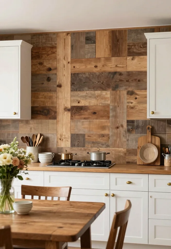 15 Modern Farmhouse Backsplash Ideas With Clean Rustic Touch - 3. Rustic Plank Wood Backsplash 1