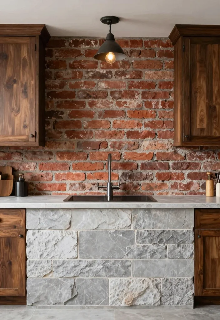 15 Modern Farmhouse Backsplash Ideas With Clean Rustic Touch - 6. Stone and Brick Combinations 1