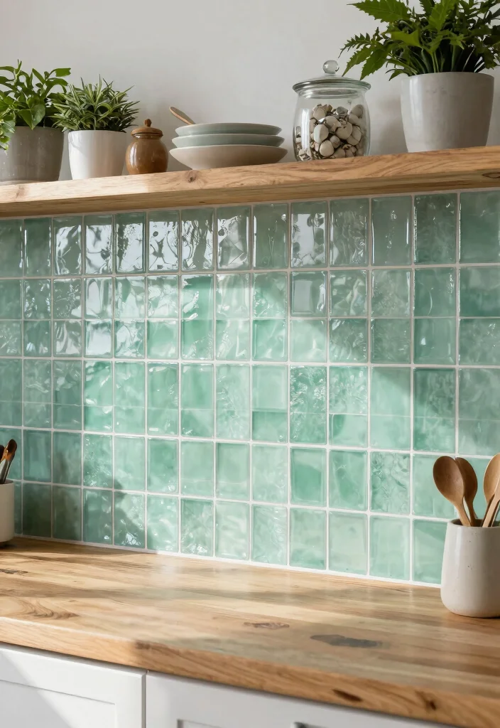 15 Modern Farmhouse Backsplash Ideas With Clean Rustic Touch - 7. Textured Glass Tiles 1