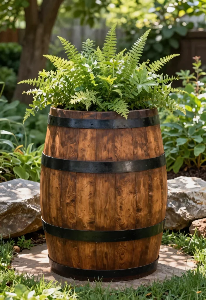 15 PVC Planter Ideas With Creative DIY Style - 10. Rustic PVC Barrel Planters 1