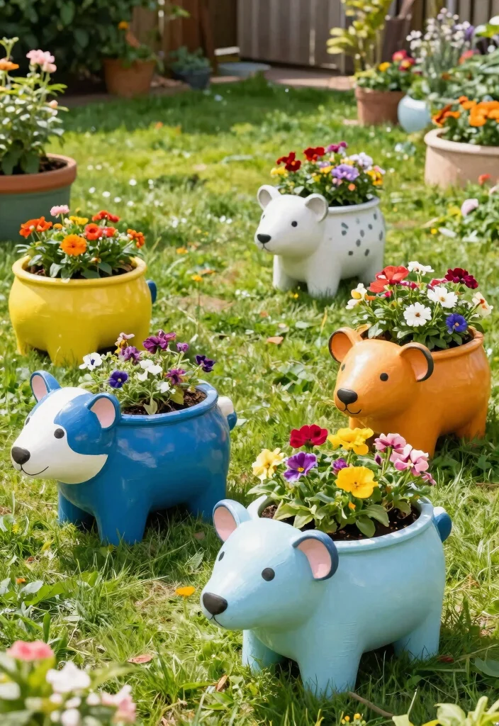 15 PVC Planter Ideas With Creative DIY Style - 11. Painted PVC Animal Planters 1