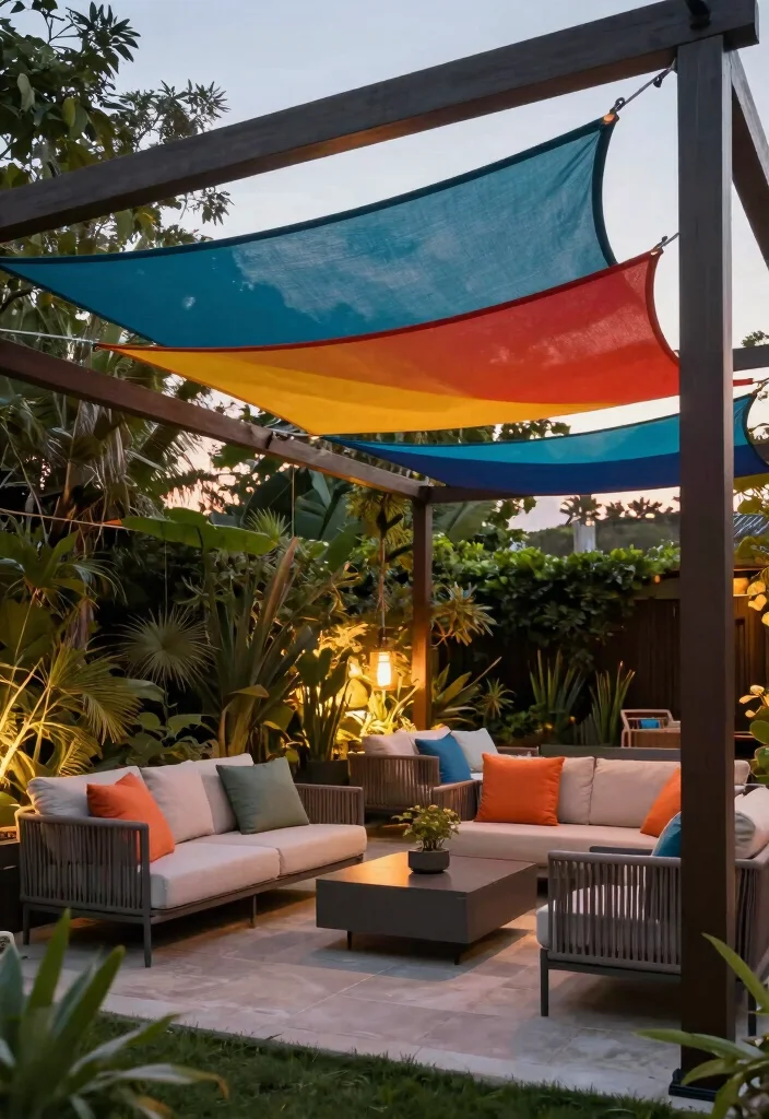 15 Pergola Design Ideas With Modern Outdoor Style - 12. Pergola with Shade Sails 1