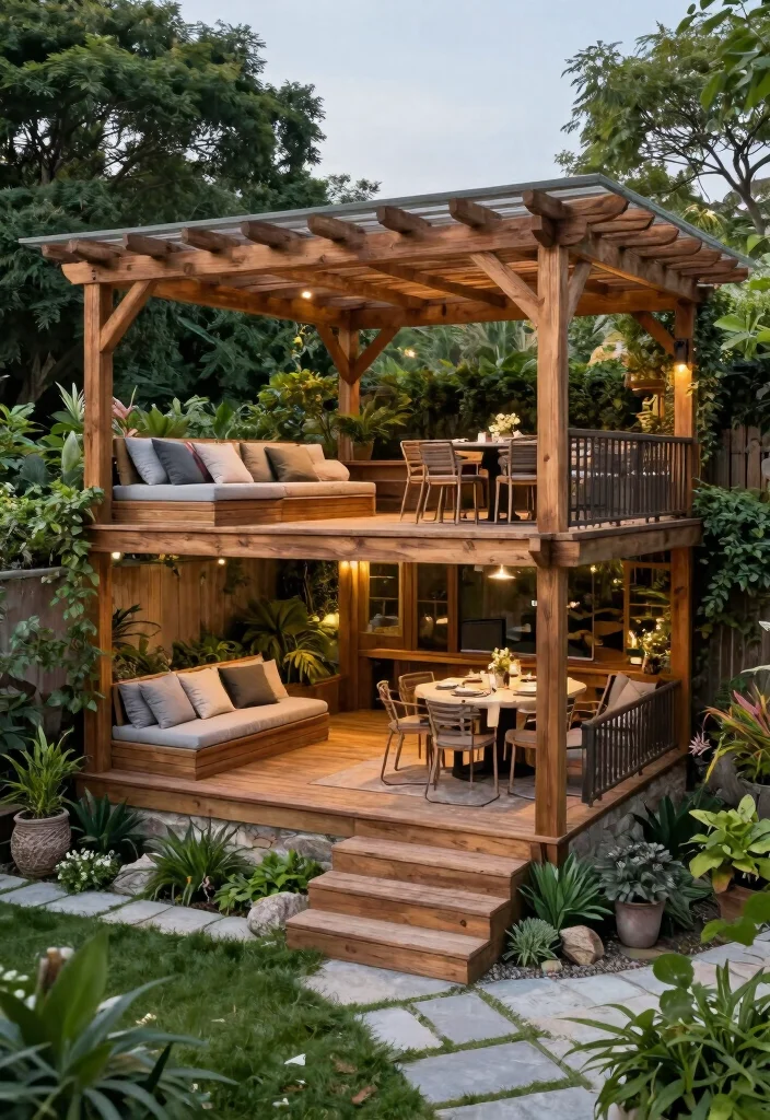 15 Pergola Design Ideas With Modern Outdoor Style - 8. Multi-Level Pergola 1