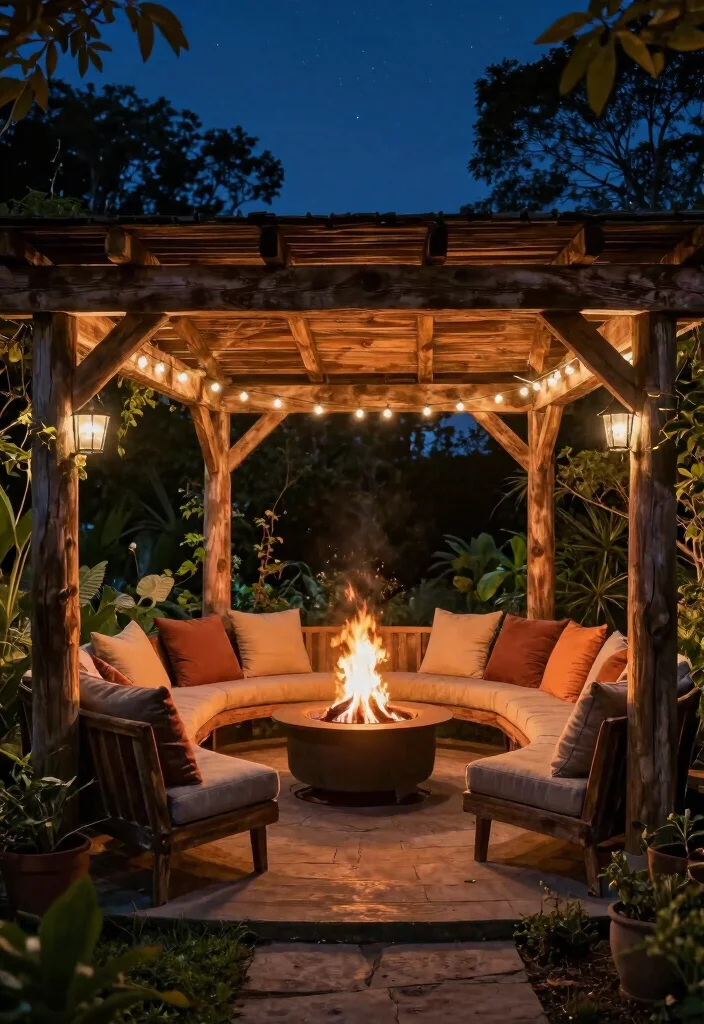 15 Pergola Design Ideas With Modern Outdoor Style - 9. Pergola with Fire Pit 1