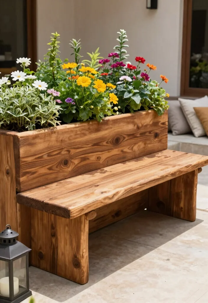 15 Planter Bench Ideas With Functional Garden Seating - 1. Rustic Wooden Planter Bench 1