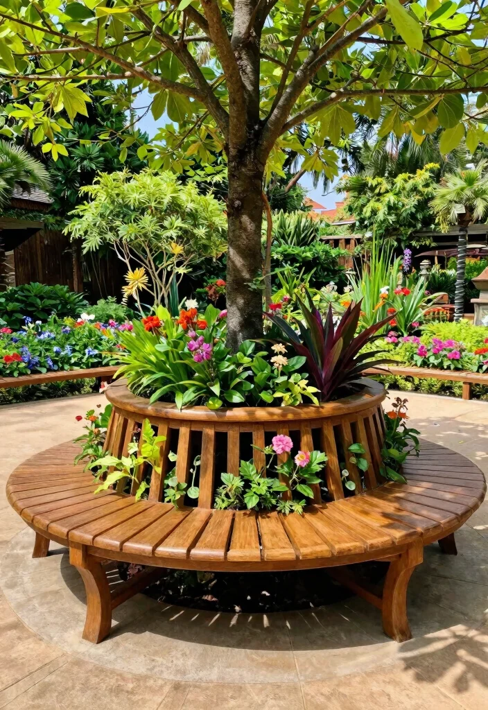 15 Planter Bench Ideas With Functional Garden Seating - 13. Circular Planter Bench 1